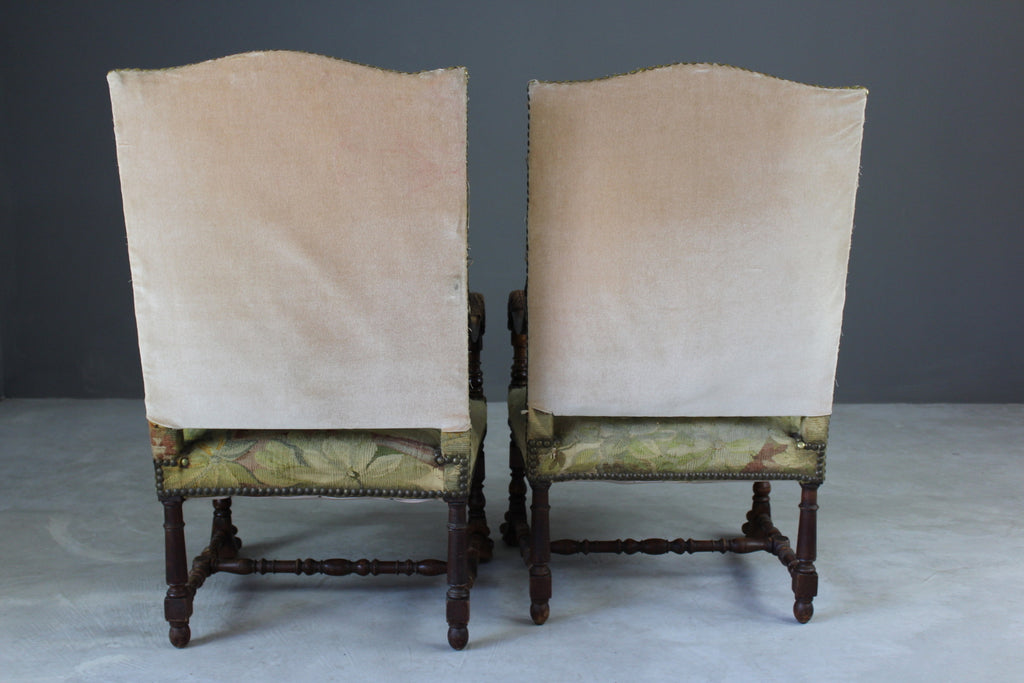 Pair French Carved Oak Throne Chairs - Kernow Furniture