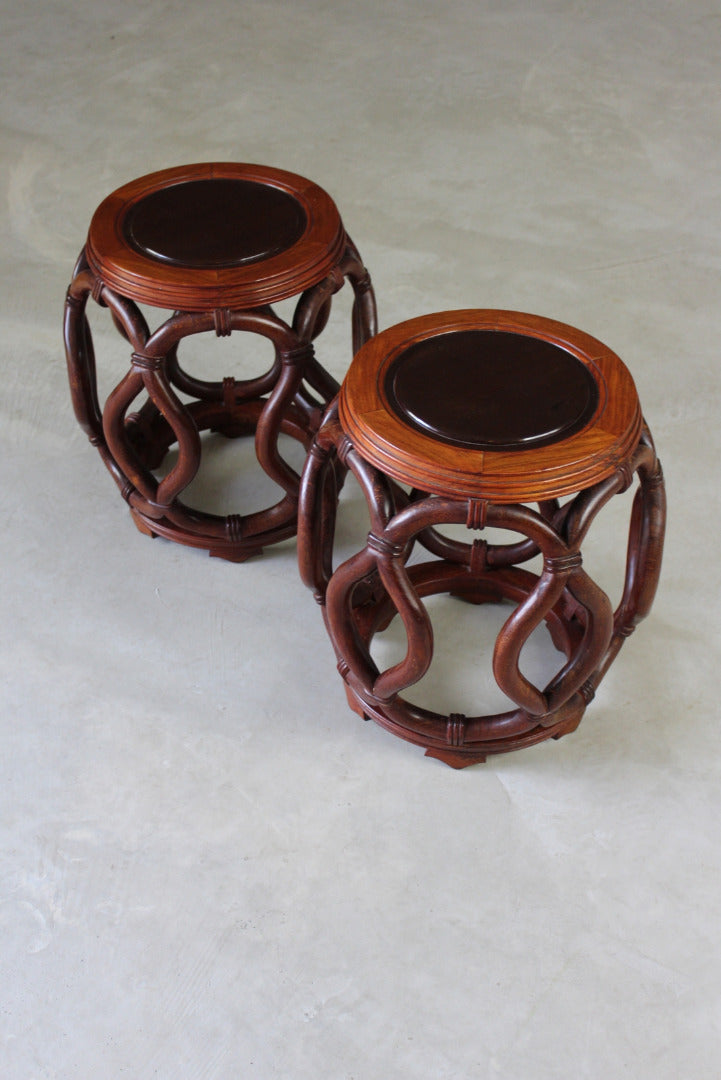 Pair Chinese Rosewood Stools - Kernow Furniture