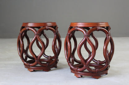 Pair Chinese Rosewood Stools - Kernow Furniture