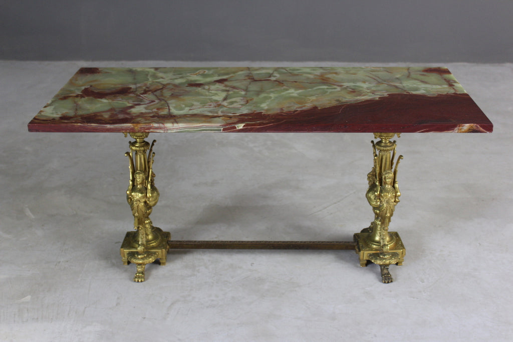 Marble Green Onyx & Brass Coffee Table - Kernow Furniture