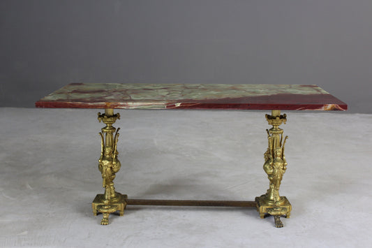 Marble Green Onyx & Brass Coffee Table - Kernow Furniture