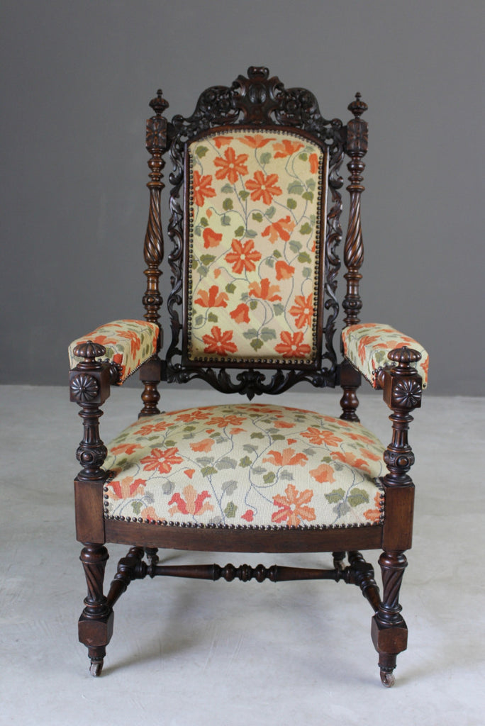 Victorian Carved Throne Chair - Kernow Furniture