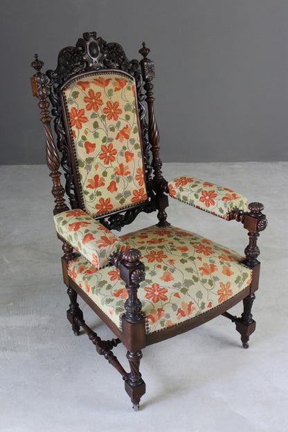 Victorian Carved Throne Chair - Kernow Furniture