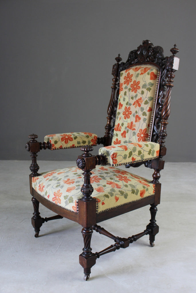 Victorian Carved Throne Chair - Kernow Furniture