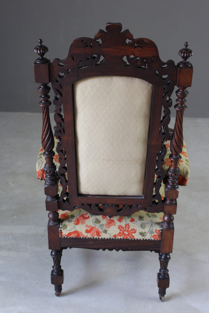 Victorian Carved Throne Chair - Kernow Furniture