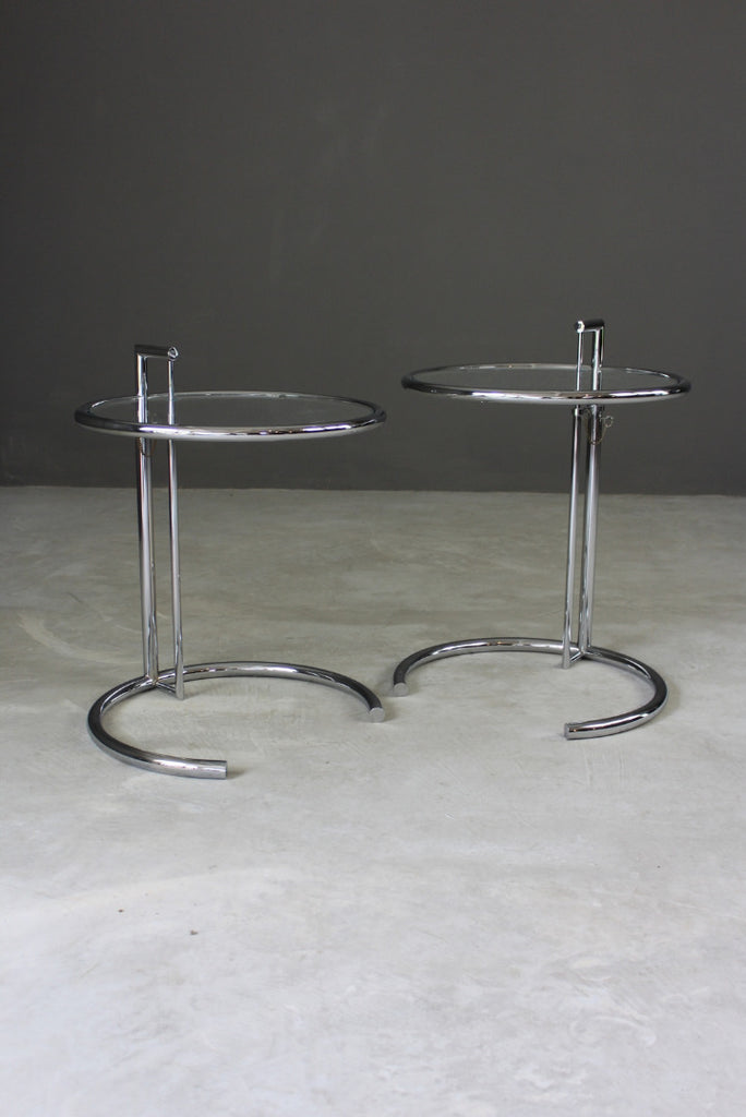 Pair Eileen Gray Inspired Chrome & Glass Tables - Kernow Furniture
