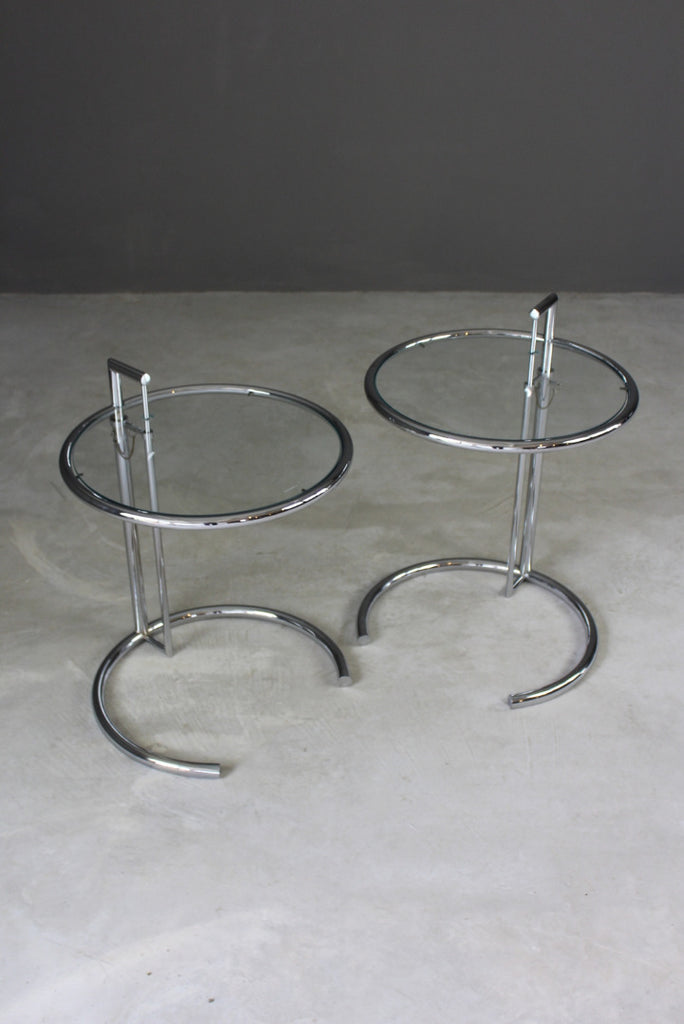 Pair Eileen Gray Inspired Chrome & Glass Tables - Kernow Furniture