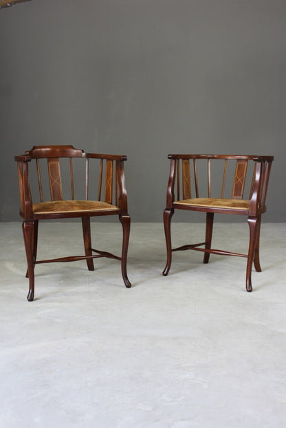 Pair Edwardian Tub Chairs - Kernow Furniture