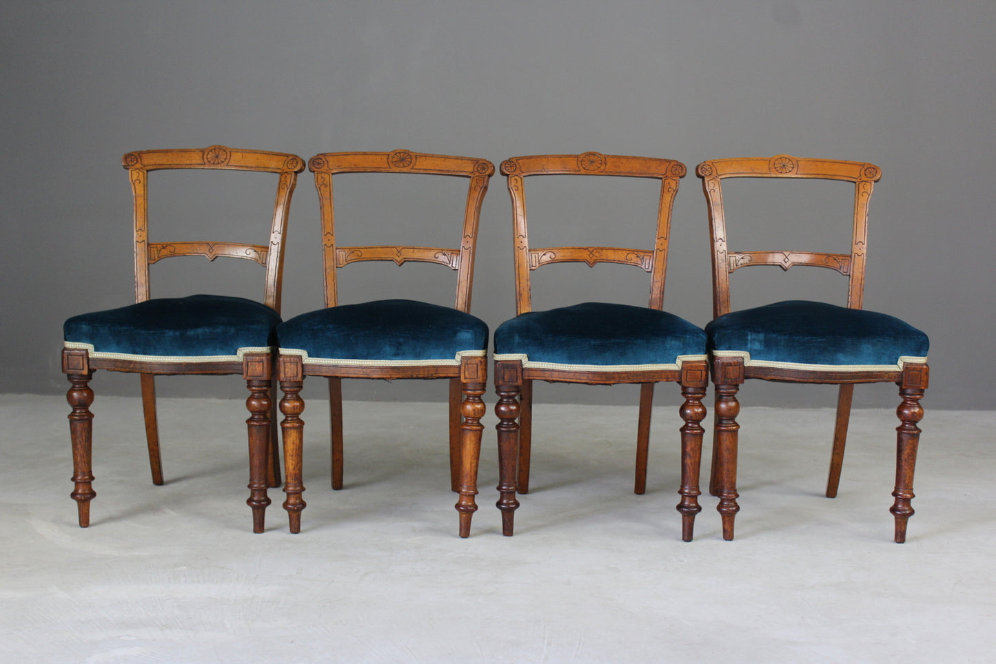 4 Victorian Oak Dining Chairs - Kernow Furniture