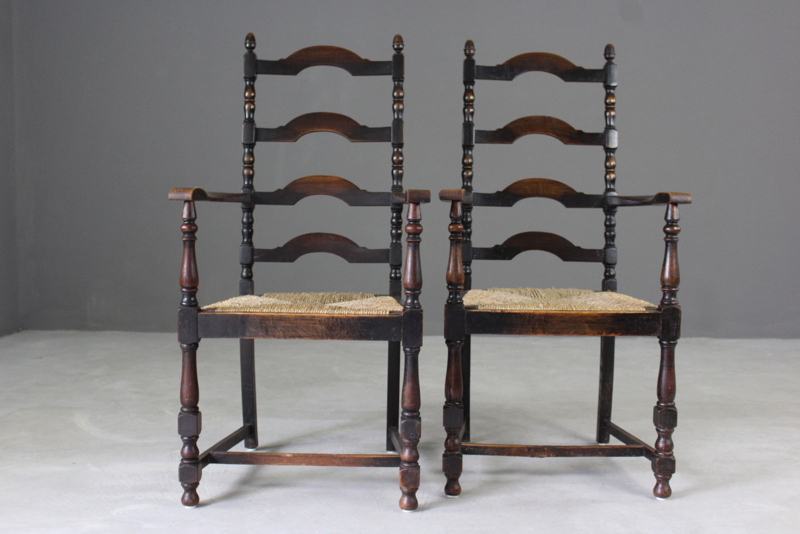 Pair Oak Ladderback Carver Chairs - Kernow Furniture