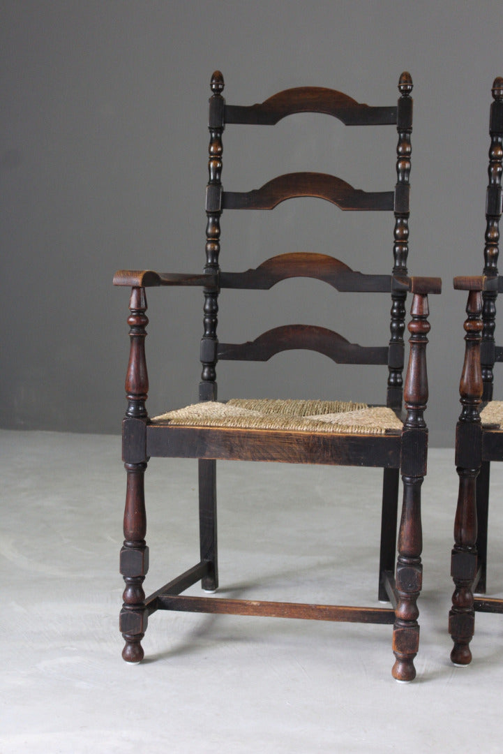 Pair Oak Ladderback Carver Chairs - Kernow Furniture