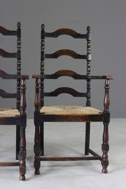 Pair Oak Ladderback Carver Chairs - Kernow Furniture