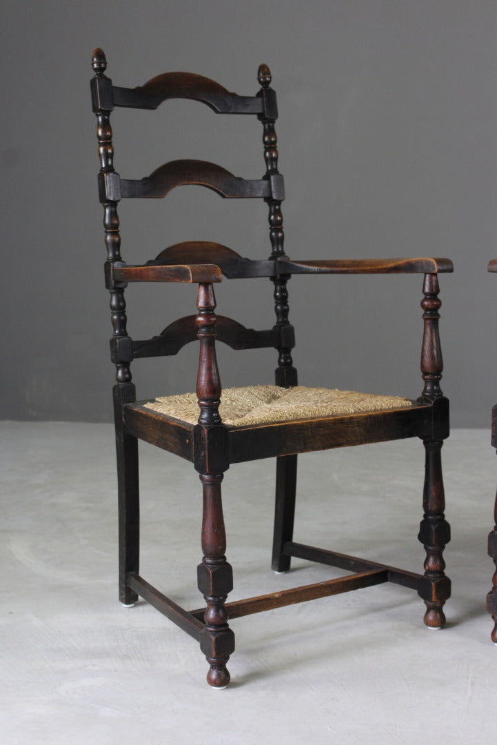 Pair Oak Ladderback Carver Chairs - Kernow Furniture