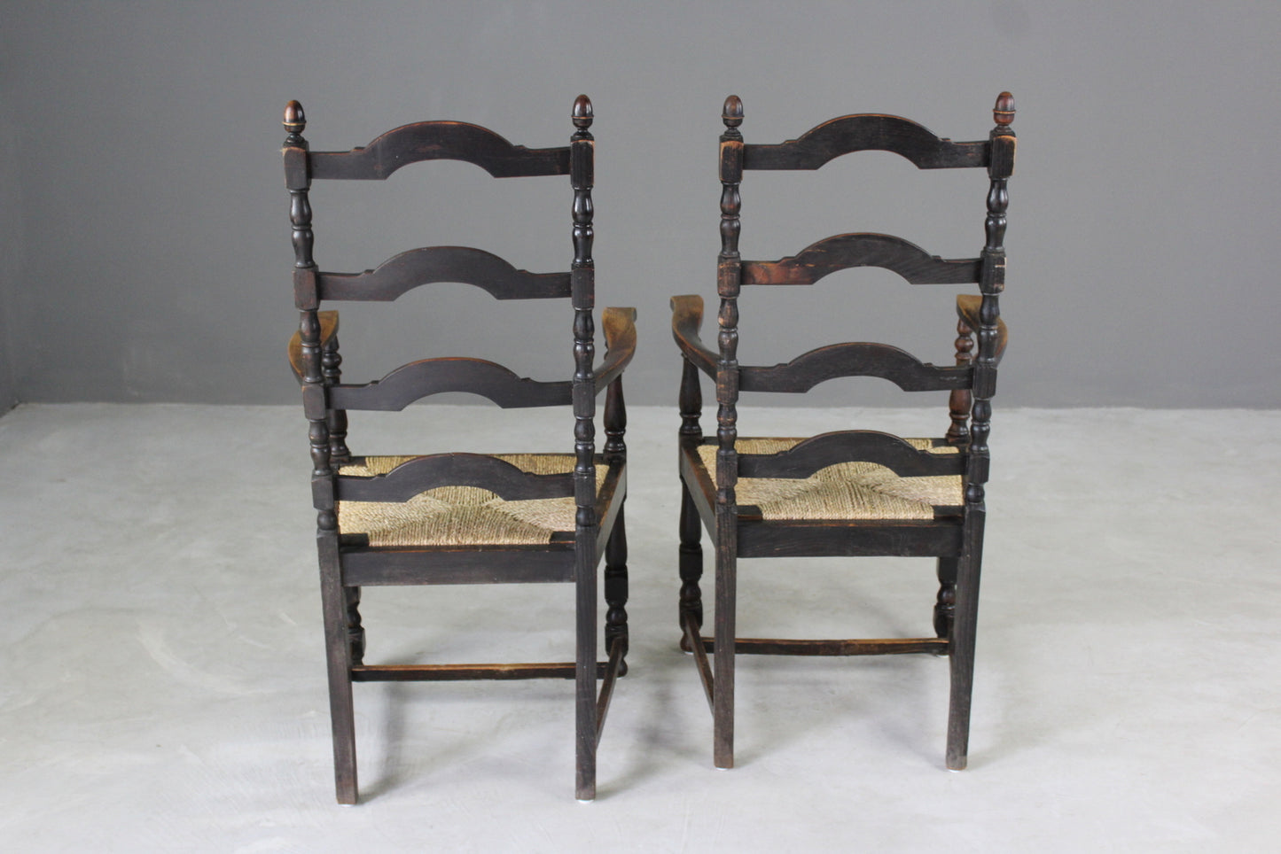 Pair Oak Ladderback Carver Chairs - Kernow Furniture