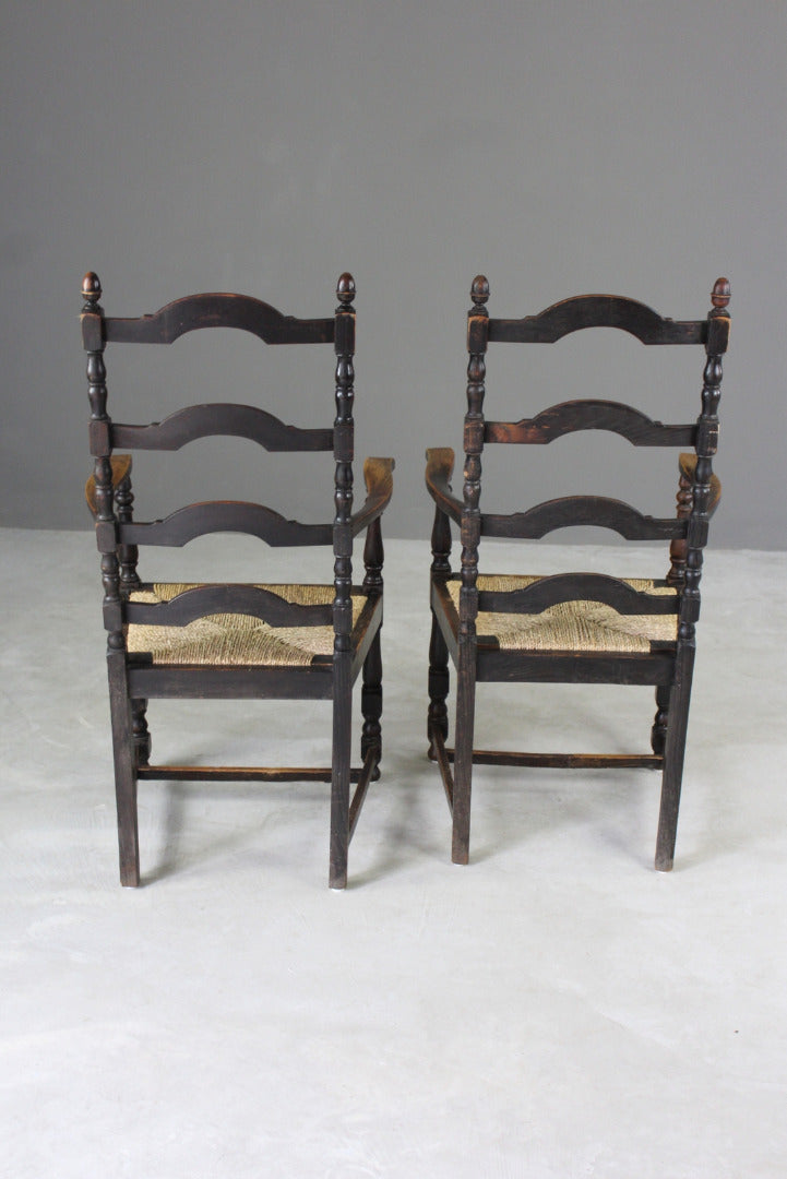 Pair Oak Ladderback Carver Chairs - Kernow Furniture