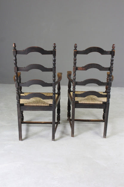 Pair Oak Ladderback Carver Chairs - Kernow Furniture