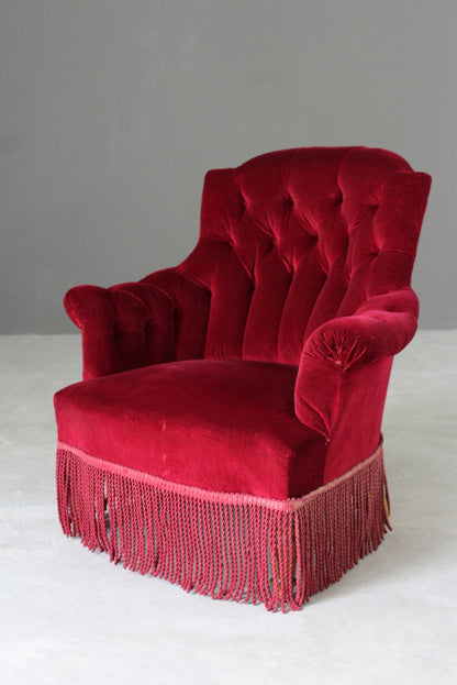 Red Upholstered Buttoned Armchair - Kernow Furniture