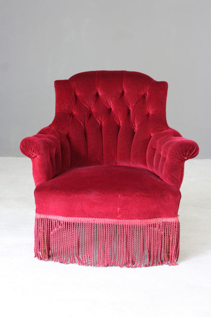 Red Upholstered Buttoned Armchair - Kernow Furniture