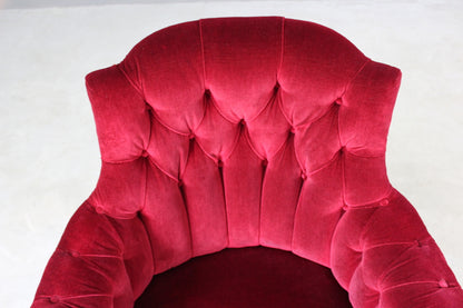 Red Upholstered Buttoned Armchair - Kernow Furniture