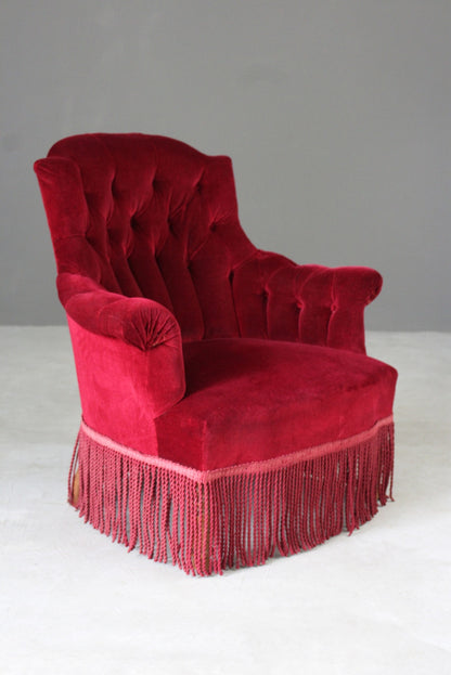 Red Upholstered Buttoned Armchair - Kernow Furniture