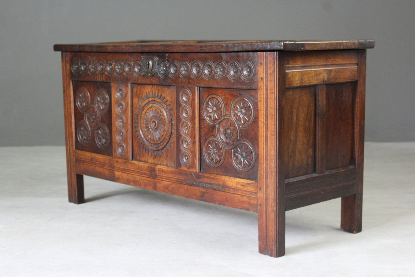 Antique Carved Oak Coffer - Kernow Furniture