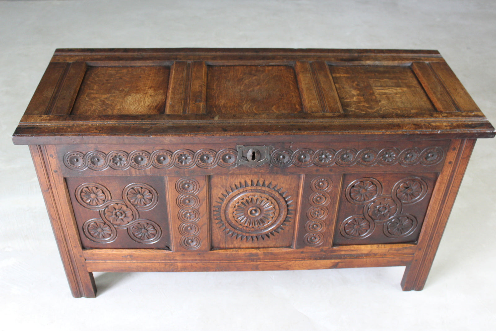 Antique Carved Oak Coffer - Kernow Furniture