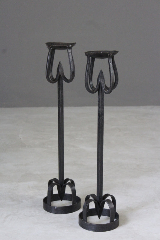 Pair Gothic Style Iron Candle Holders - Kernow Furniture