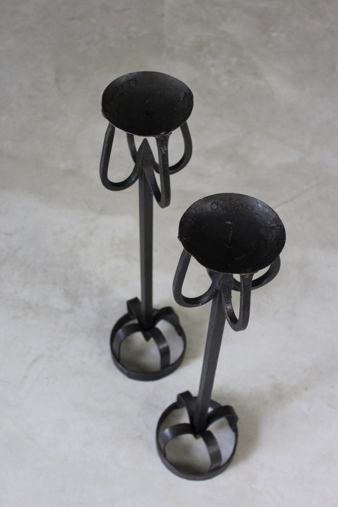 Pair Gothic Style Iron Candle Holders - Kernow Furniture