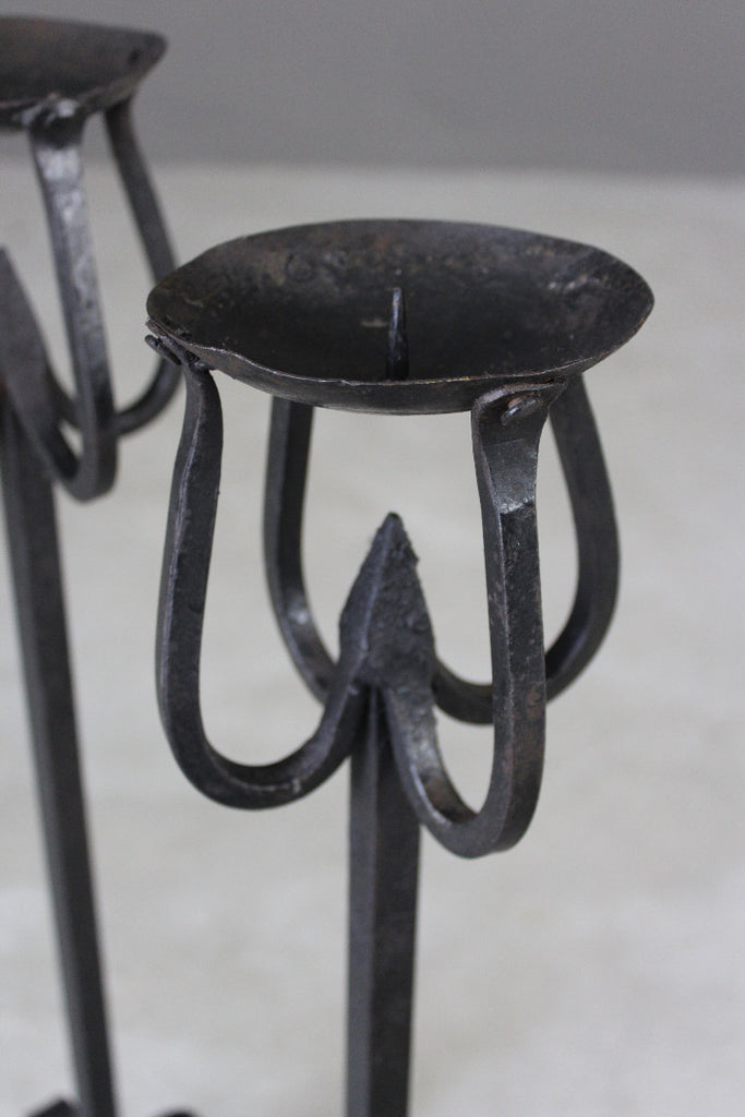Pair Gothic Style Iron Candle Holders - Kernow Furniture