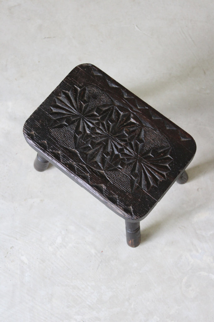 Small Carved Antique Stool - Kernow Furniture