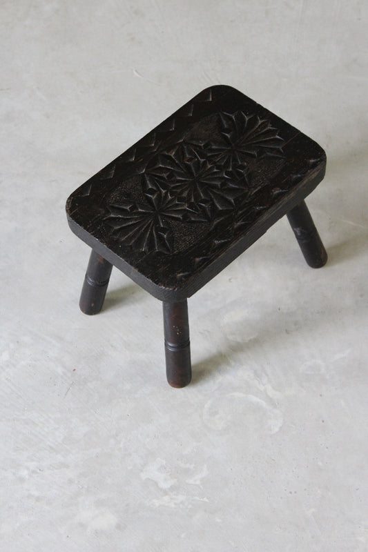 Small Carved Antique Stool - Kernow Furniture