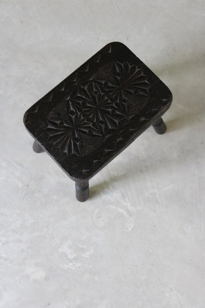 Small Carved Antique Stool - Kernow Furniture
