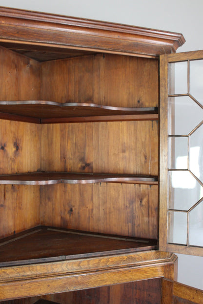 Antique Oak Astragal Glazed Corner Cabinet - Kernow Furniture