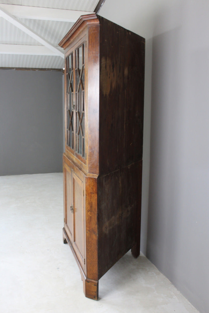 Antique Oak Astragal Glazed Corner Cabinet - Kernow Furniture