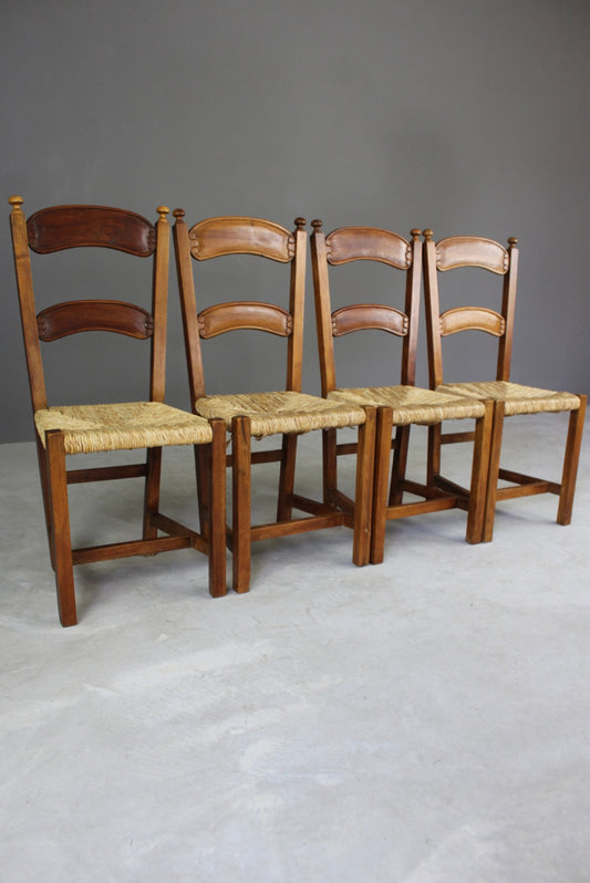 4 Rustic Rush Dining Chairs - Kernow Furniture