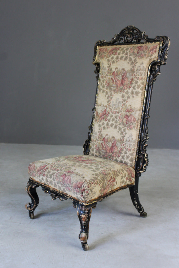 Antique Ebonised & Gilt Ornate Nursing Chair - Kernow Furniture