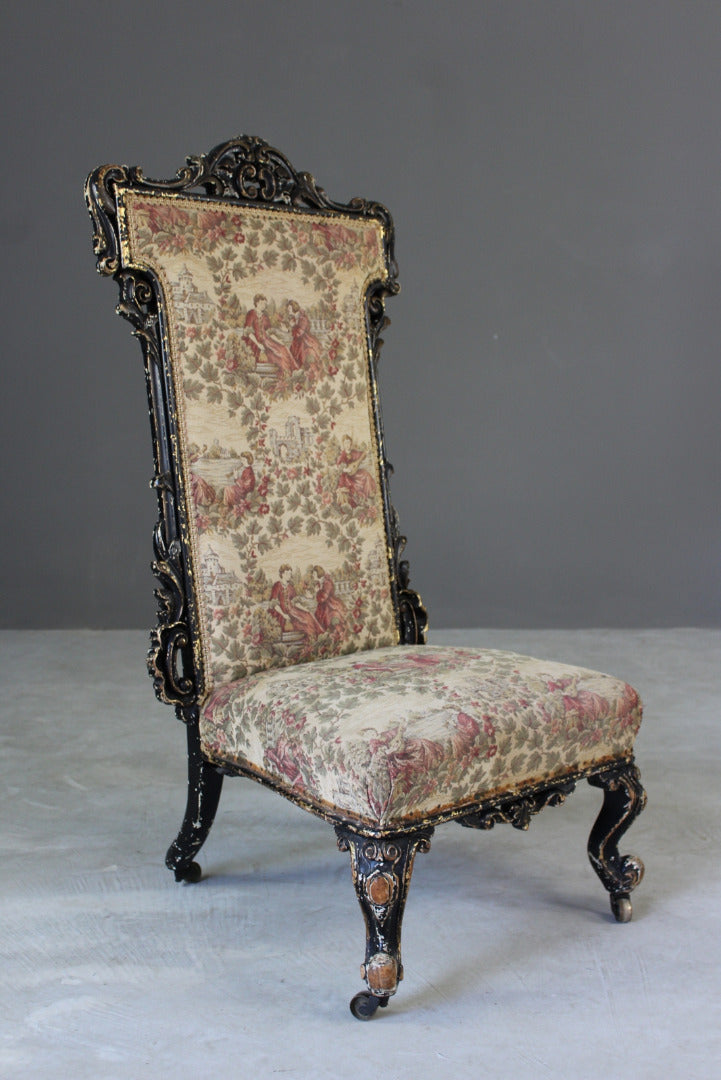 Antique Ebonised & Gilt Ornate Nursing Chair - Kernow Furniture