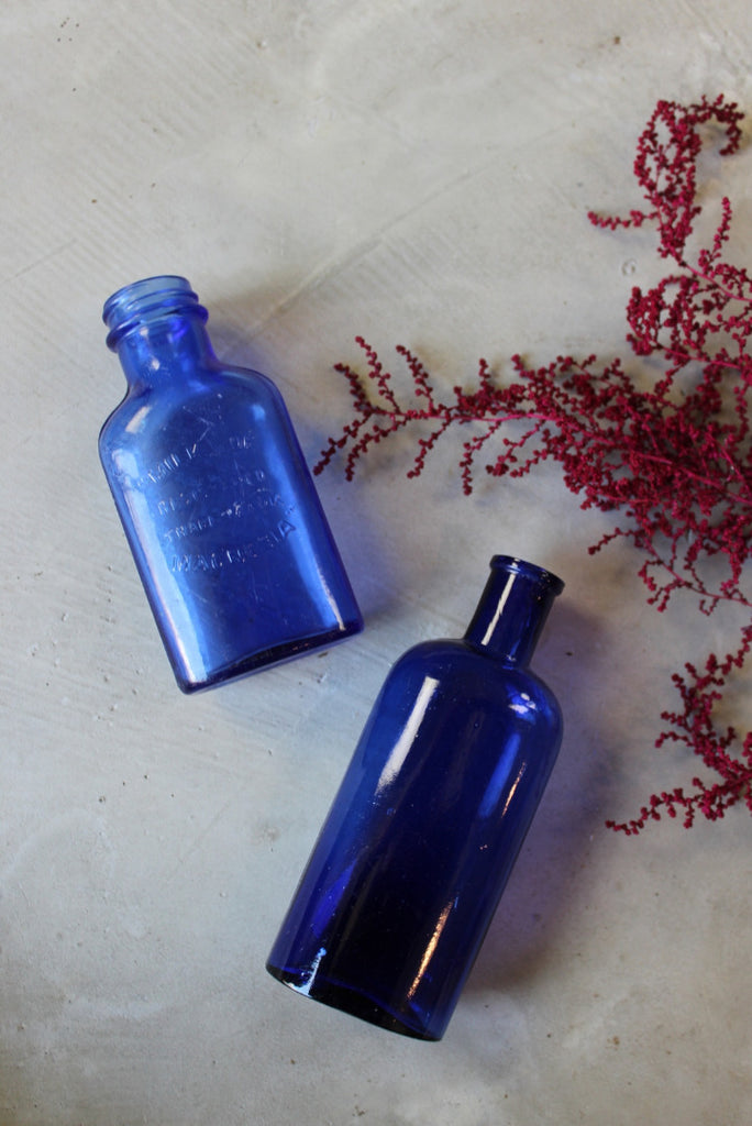 Pair Blue Glass Bottles - Kernow Furniture