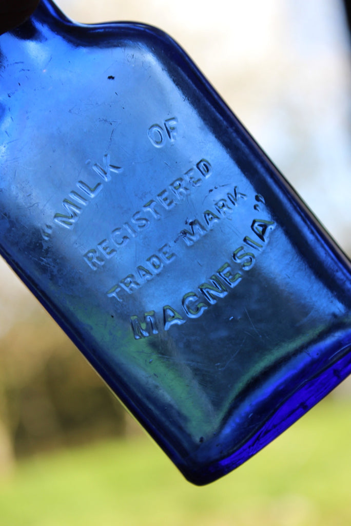 Pair Blue Glass Bottles - Kernow Furniture