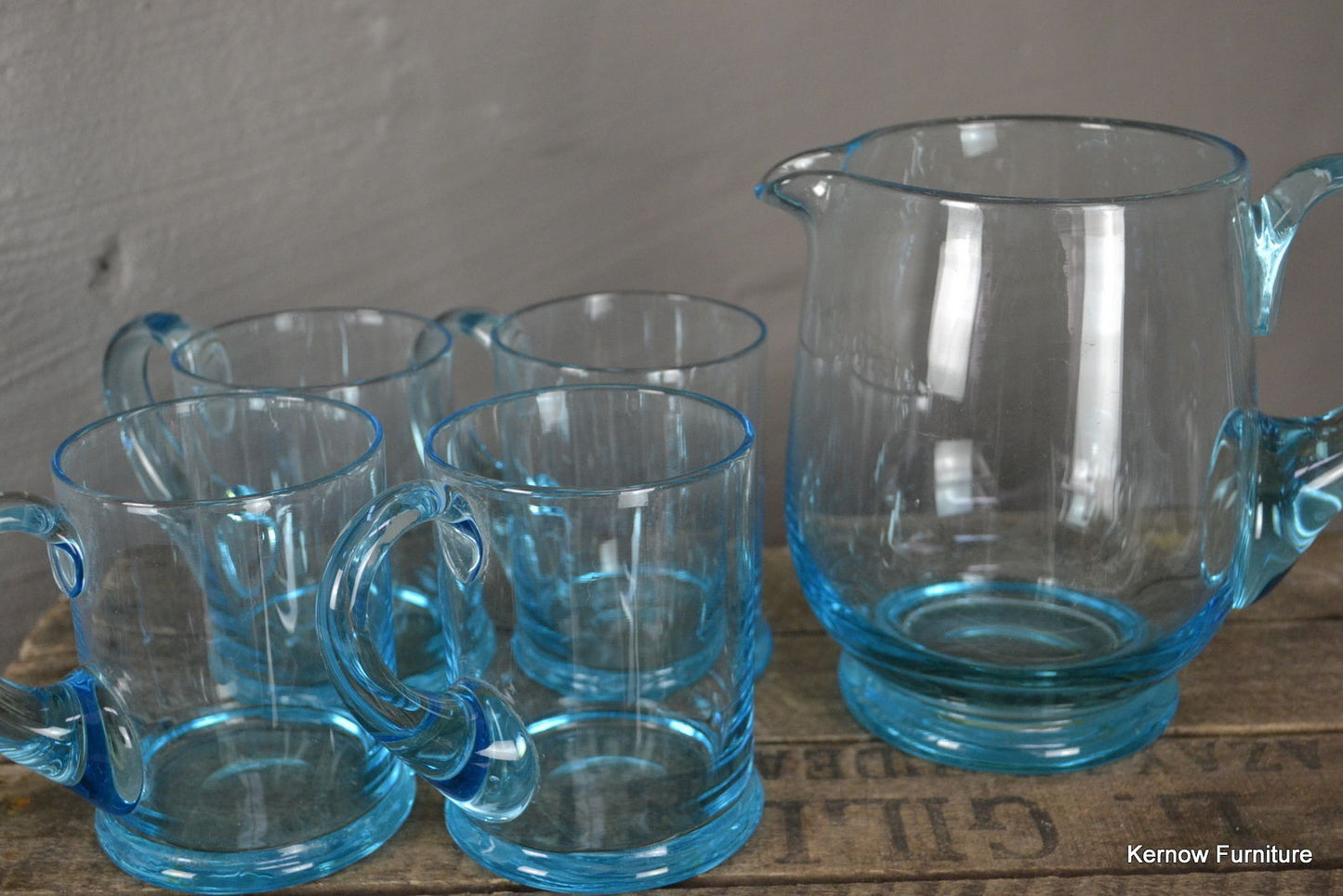 4 Blue Glass Mugs & Jug - Kernow Furniture