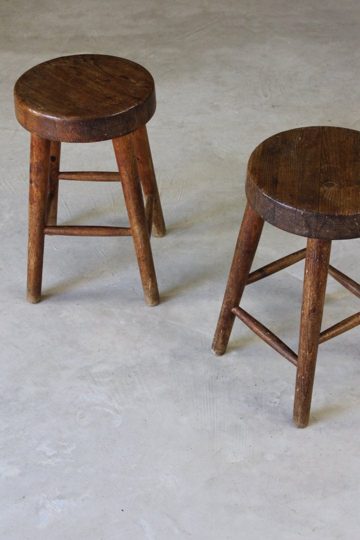 Pair Rustic Small Pine Stools - Kernow Furniture