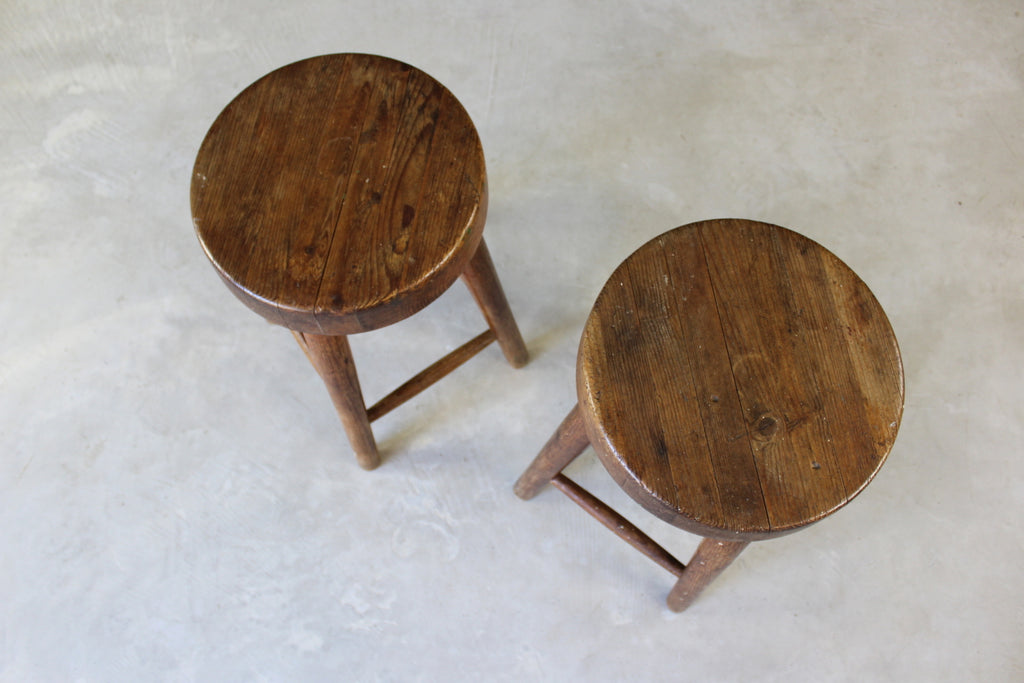 Pair Rustic Small Pine Stools - Kernow Furniture