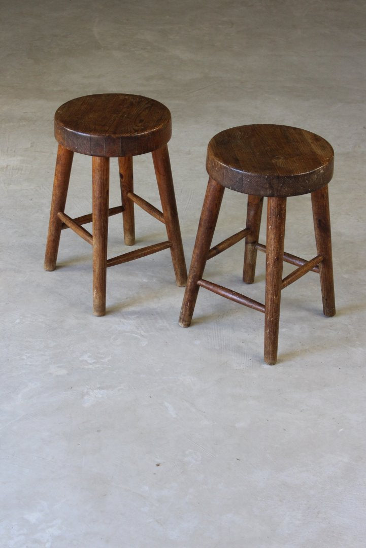 Pair Rustic Small Pine Stools - Kernow Furniture