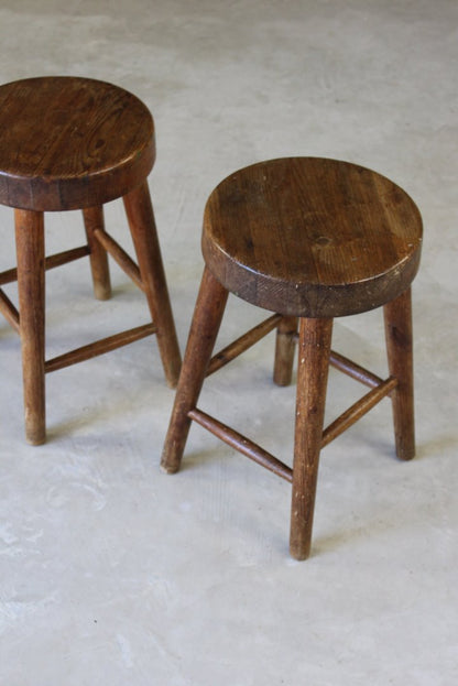 Pair Rustic Small Pine Stools - Kernow Furniture