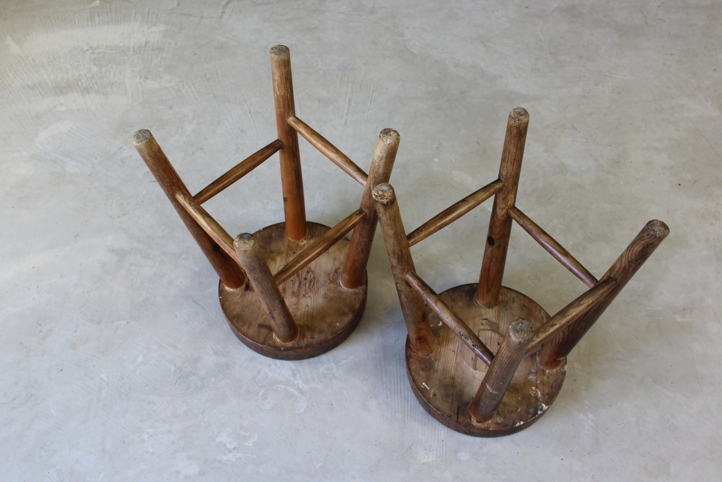 Pair Rustic Small Pine Stools - Kernow Furniture