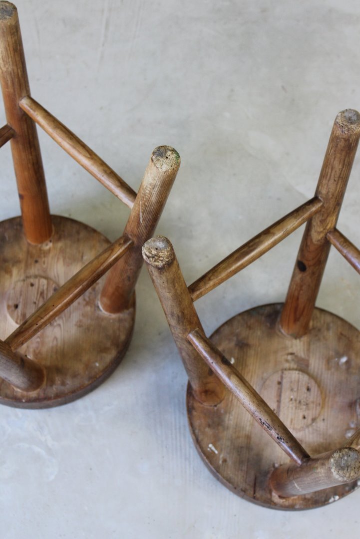 Pair Rustic Small Pine Stools - Kernow Furniture