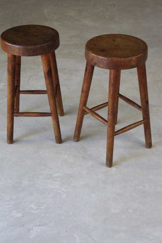 Pair Rustic Small Pine Stools - Kernow Furniture