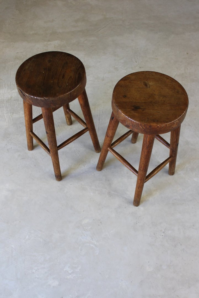 Pair Rustic Small Pine Stools - Kernow Furniture