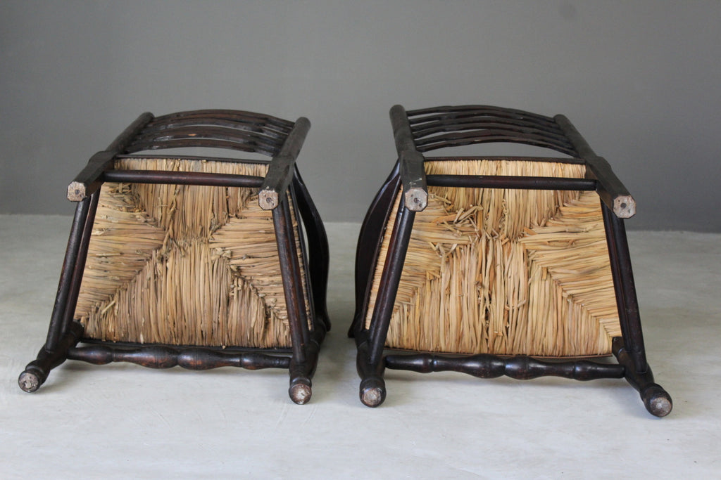 Pair Antique Elm Ladderback Carver Chairs - Kernow Furniture