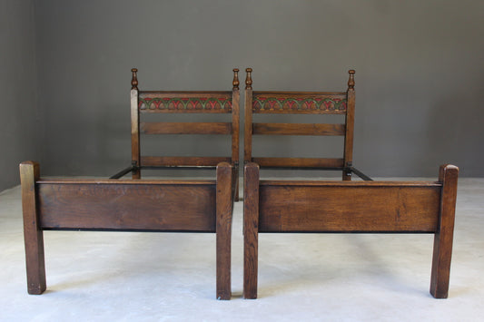 Pair Antique Single Oak Beds - Kernow Furniture